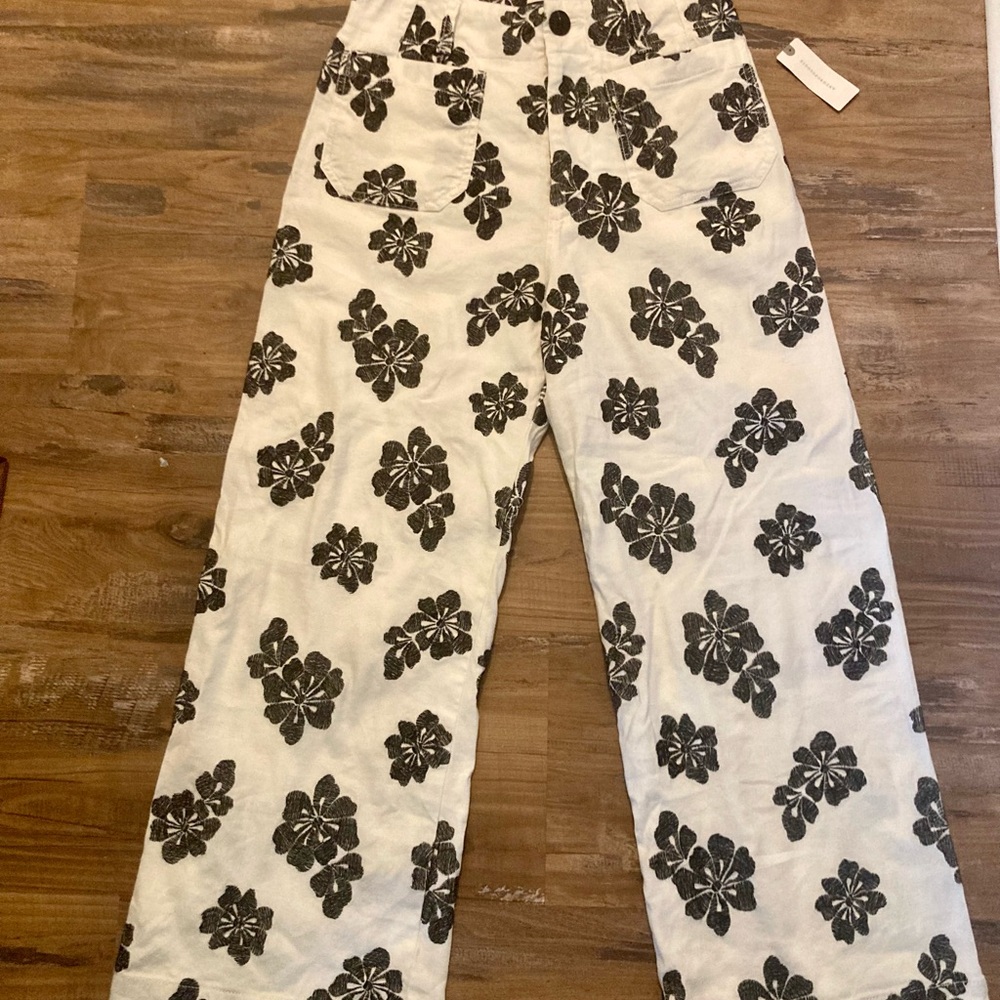 🆕 Anthropologie | Mauve The Colette Cropped Embroidered Floral Wide Leg Pants - Picture 14 of 16